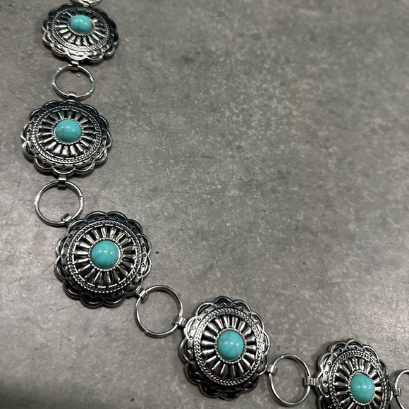 Western Silver and Turquoise Concho Waist Chain Belt for Women - Picture 7 of 10